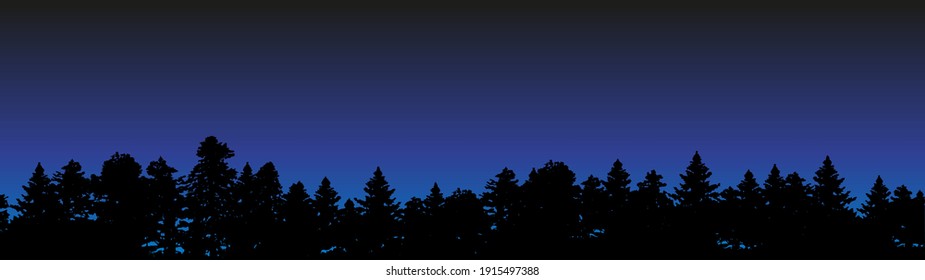 Forest silhouette, night sky dark blue colors, vector EPS 10 illustration.