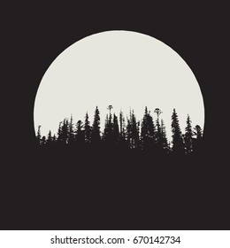 forest silhouette on full moon background.Vector illustration