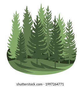 Forest silhouette scene. Landscape with coniferous trees. Beautiful view. Pine and spruce trees. Summer nature. Isolated illustration vector