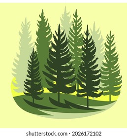 Forest silhouette scene. Landscape with coniferous trees. Beautiful view. Pine and spruce trees. Summer nature. Isolated illustration vector