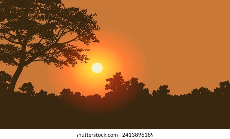 Forest silhouette at sunset. Vector nature background