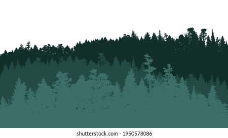 Forest silhouette, vector illustration. People camping, adventure and travel concept, beautiful forest, mountain and sky, double exposure, vector illustration.
