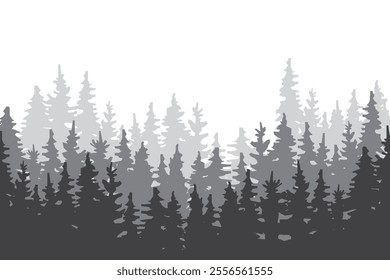 Forest silhouette vector. Tree line illustration. Woodland black and white. Nature landscape design.