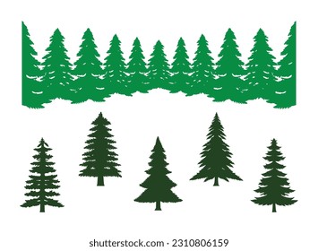 Forest silhouettes clipart of pine tree christmas vector, collection set isolated on white background.