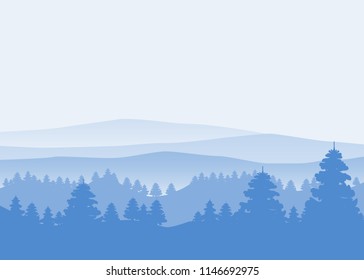 Forest, silhouettes, trees, pine, fir, nature, environment, horizon, panorama, vector, illustration, isolated