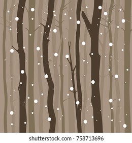 Forest. Silhouettes of trees. Snow. Winter. Seamless background. Vector.