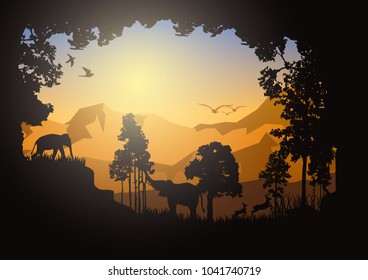 Forest silhouettes vector background, Natural silhouettes vector illustration.