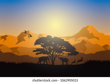 Forest silhouettes vector background, Natural vector illustration.