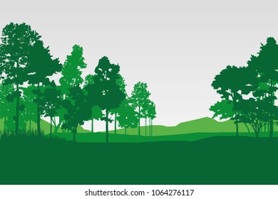 Forest silhouettes vector background, Natural vector illustration.