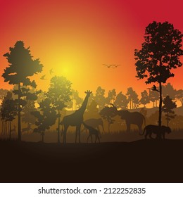 Forest silhouettes vector background, Natural vector illustration.