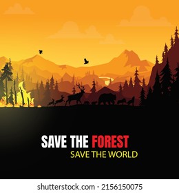 Forest silhouettes vector background, Natural vector illustration.
