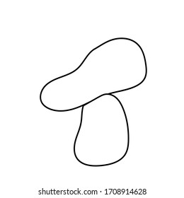 Forest simple vector mushroom. Botanical, autumn illustration with black lines on white isolated background doodle. Design for coloring, postcards, web, poster, logo, print.