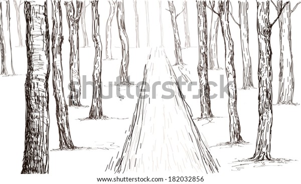 Croquis De Foret Dessin A La Image Vectorielle De Stock Libre De Droits