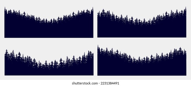 Forest skyline background - Collection of four nature and tree background in black silhouette design. Vector illustration