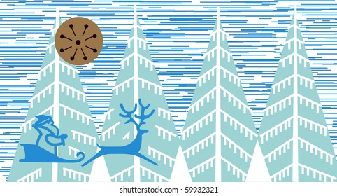 In a forest the sledge with gifts goes