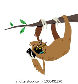 Forest sloth talking on the phone