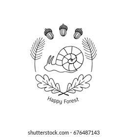 Forest   snail vector illustration card.  Forest animals card.