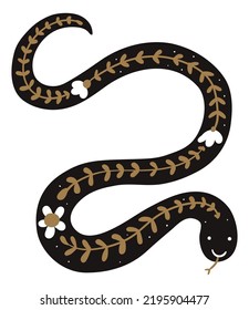 Forest snake in scandinavian folk style. Animal with floral pattern