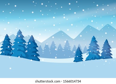 forest snowscape scene nature icon vector illustration design