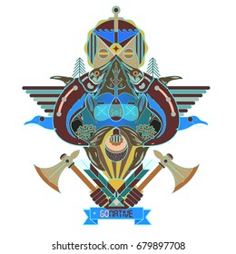 Forest spirit inviting to go native for posters, t-shirts, illustration (abstract vector graphics)