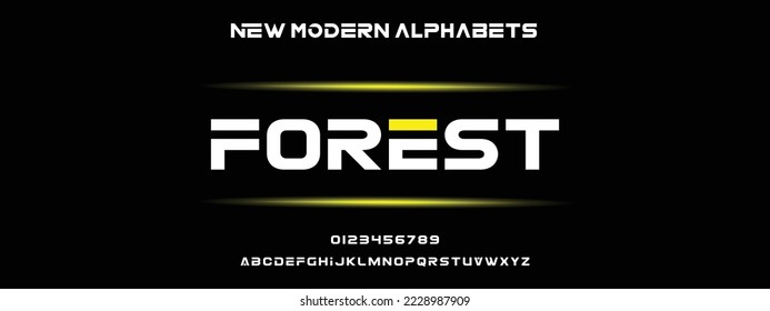 FOREST Sports minimal tech font letter set. Luxury vector typeface for company. Modern gaming fonts logo design.