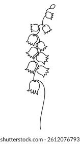 Forest Spring Flower lily of the valley in One Continuous Line Drawing. Simple Minimalist Linear May lily. Vector Illustration For design cards, invitations. Hand Drawn Line Art. Editable stroke