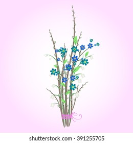 Forest spring flowers, elegant bouquet of spring flowers on a light pink background, vector illustration
