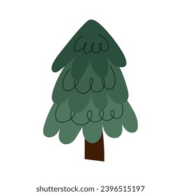 Forest spruce in flat style with doodle elements. Hand drawn forest tree in Scandinavian style.
