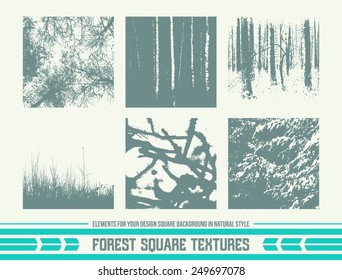 Forest square textures as background on emblem or overlays on photo. Dark print on a light background
