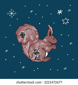 Afiche de ilustración de doodle con vector de ardilla forestal.