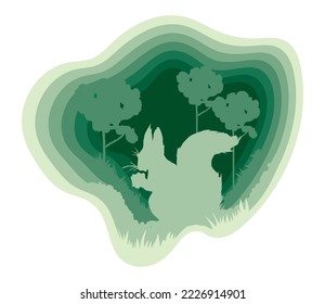 forest squirrel paper art isolated