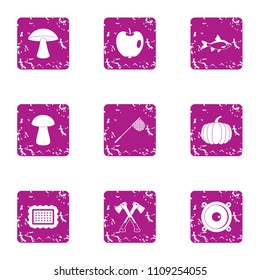 Forest stand icons set. Grunge set of 9 forest stand vector icons for web isolated on white background