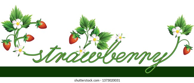 forest strawberry with red berries, white flower, green leaves. vector illustration. EPS 10.