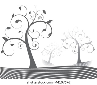 a forest of stylized trees