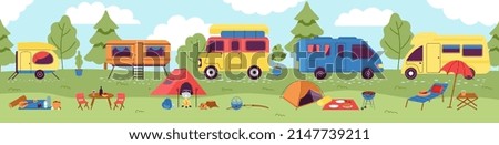 Image, Stock Photo Caravans and tent on green meadow in campsite