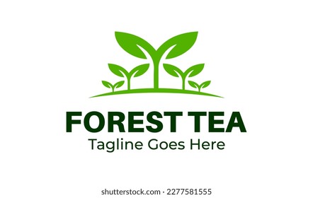 Design-Vorlage für Waldteppiche mit Teesymbol und Wald. Perfekt für Geschäftsreisende, Firmen, Restaurants, mobile Anwendungen, etc.