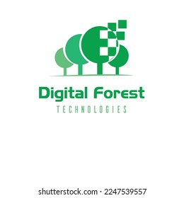 forest technology vector logo design template, digital forest logo design ,sample logo tree abstract with tech style and gradient color. Business card template