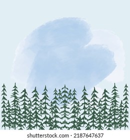 forest template background with watercolor sky
