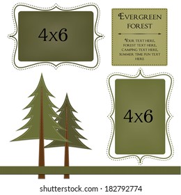Forest template with pine trees  4x6  frames for photos,  translucent background, 12x12 square layout for scrapbooking 
