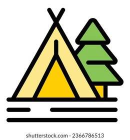Forest tent icon outline vector. House nature. Glamping furniture color flat