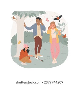 Forest theater isolated cartoon vector illustration. People in forest, wildlife survey, hands-on activities, family lifestyle, enjoying environment, listen to nature sounds vector cartoon.