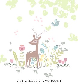 forest theme card with deer in flowers
