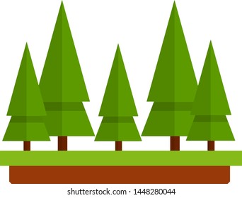 Forest thicket. Green tree. Summer season. Wood and nature. Grass and earth. Cartoon flat illustration