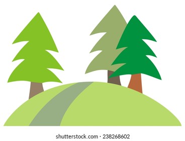 Forest, three tree on the hill, vector illustration