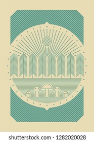 Forest tourism simple graphic linear geometric pattern background. Vector illustration.
