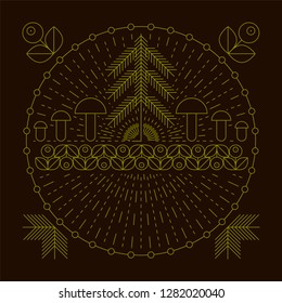 Forest tourism simple graphic linear geometric pattern background. Vector illustration.