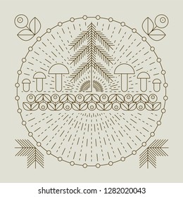 Forest tourism simple graphic linear geometric pattern background. Vector illustration.