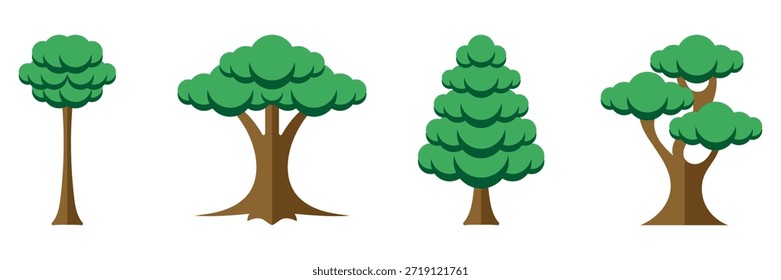 Conjunto de diseño de dibujos animados de árbol de bosque
