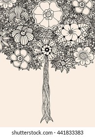 Forest tree. Detailed illustration. Vector artwork. Black, beige color