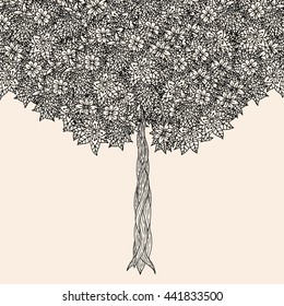 Forest tree. Detailed illustration. Vector artwork. Black, beige color